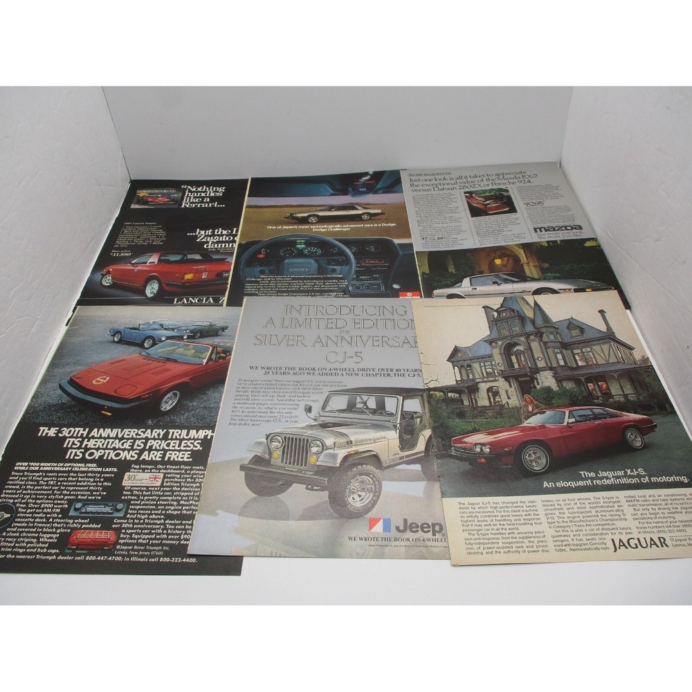 Vintage Car Magazine Ads Lancia Zagato Dodge Mazda Triumph TR7 Jeep Renegade Jag